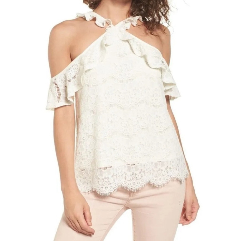NEW!!! Women’s Love Fire Lace Cold Shoulder Top size Medium Ruffle coquette